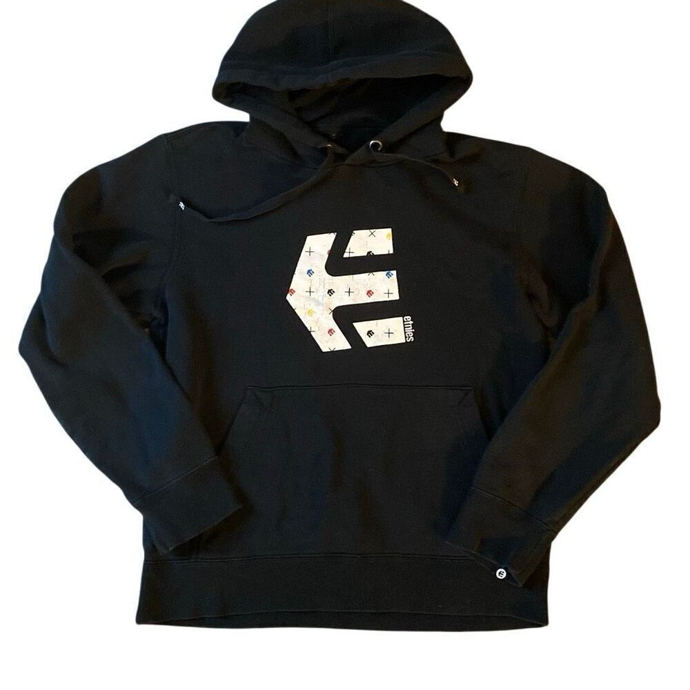 VTG Etnies Black Pullover Hoodie Sweatshirt Mens Size M 00s Y2K Skateboarding